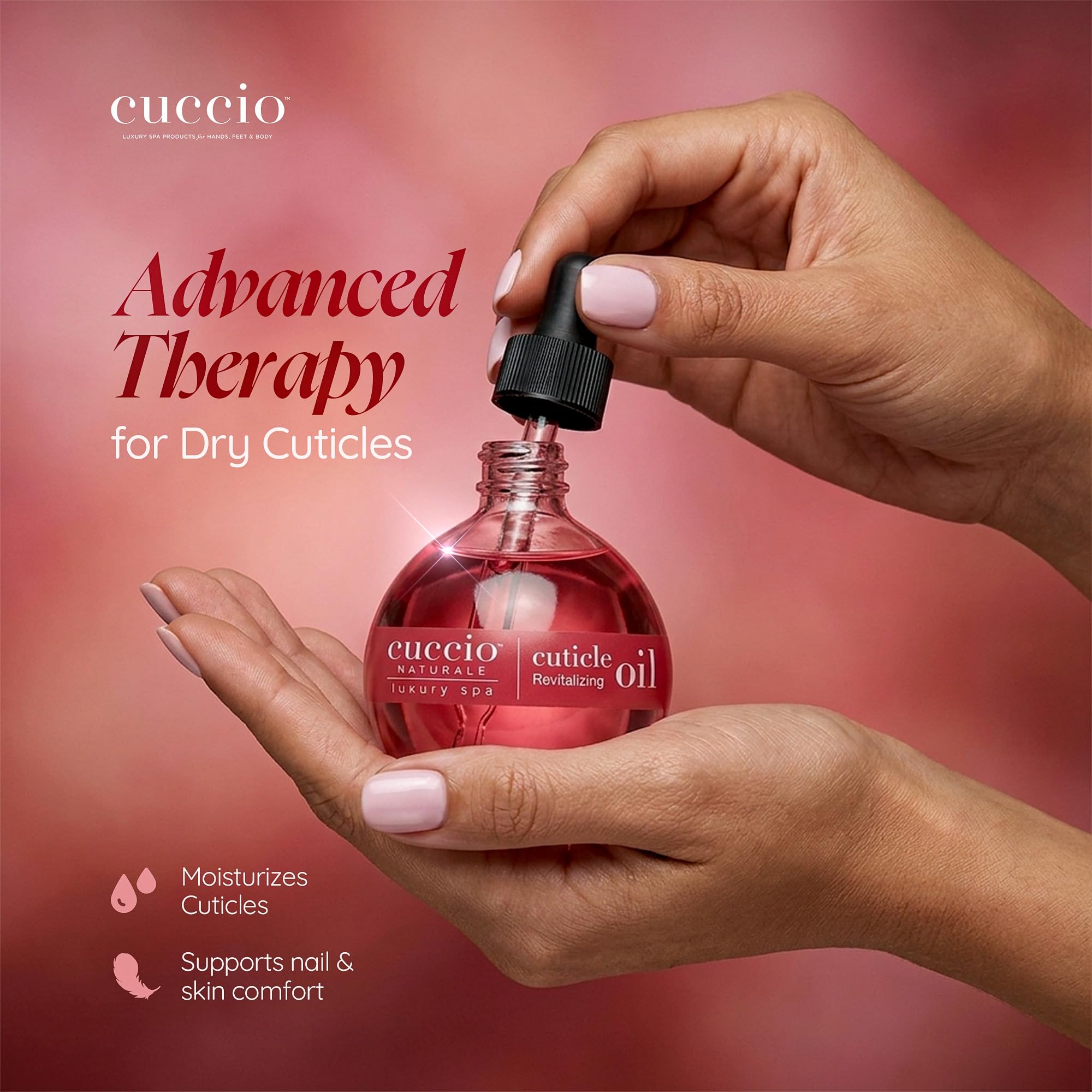 Cuccio brush applying oil to cuticles for fast-absorbing hydration