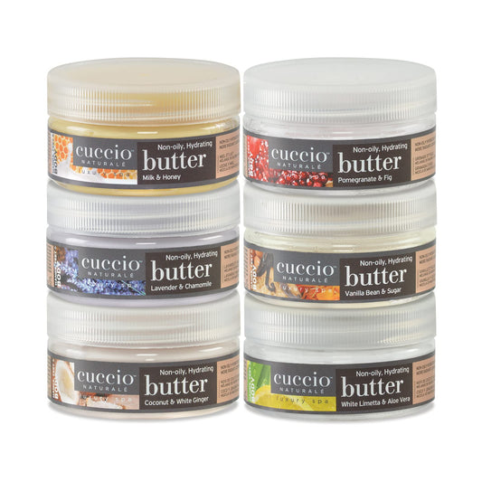 Cuccio close-up of whipped butter texture, demonstrates fast-absorbing silky hydration
