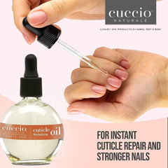 Cuccio oil drop on skin close-up demonstrating fast absorption benefit