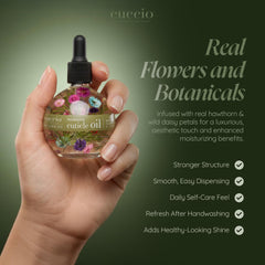 Cuccio label detail showing ingredients and Italian Garden Collection branding