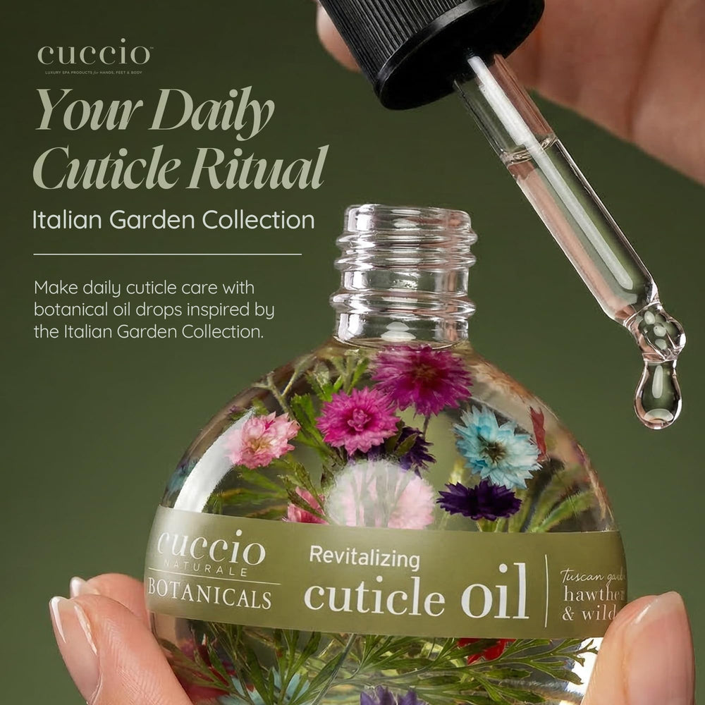 Cuccio bottle beside a ruler for 2.1 oz size and travel-friendly convenience