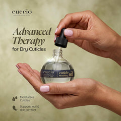 Cuccio dropper releasing oil onto cuticle for quick, non-greasy absorption