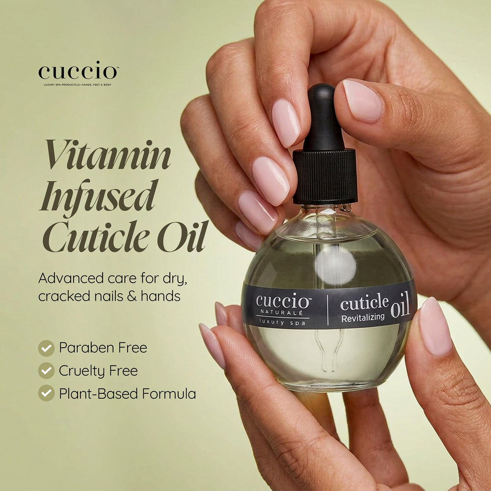 Cuccio applied to hands in lifestyle scene demonstrating smooth, hydrated skin