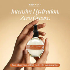 Cuccio placed on vanity with vanilla bean for soothing scent benefit