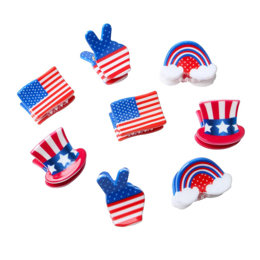 Cuizhiyu front view of 8-pack clips showing patriotic designs and easy selection benefit