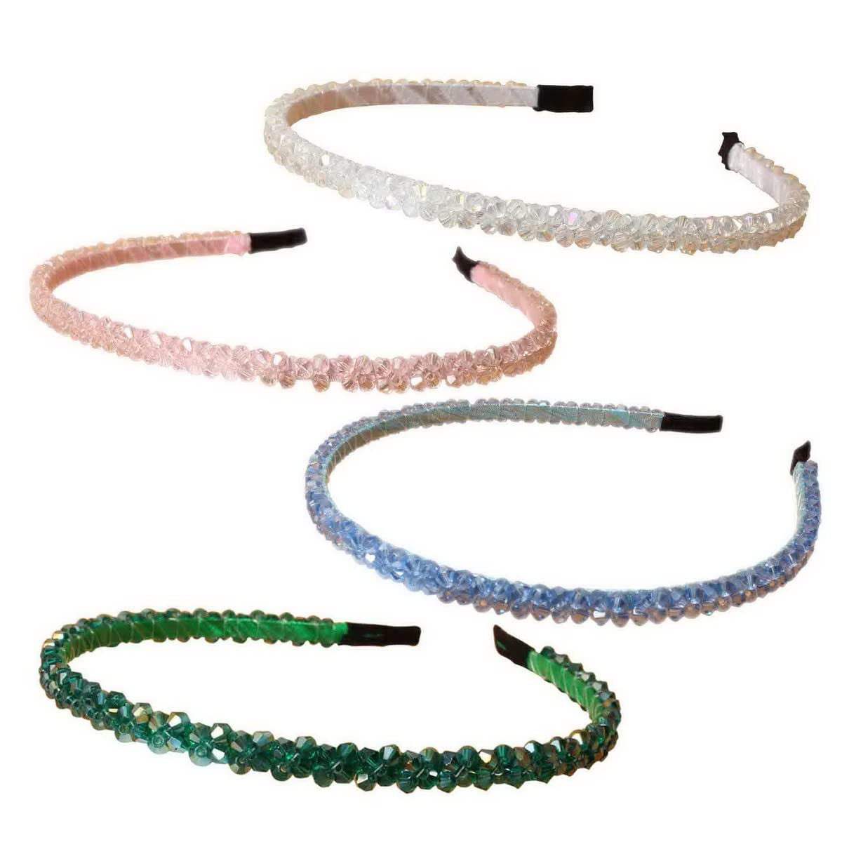Cuizhiyu front view of four crystal headbands, adds instant polish