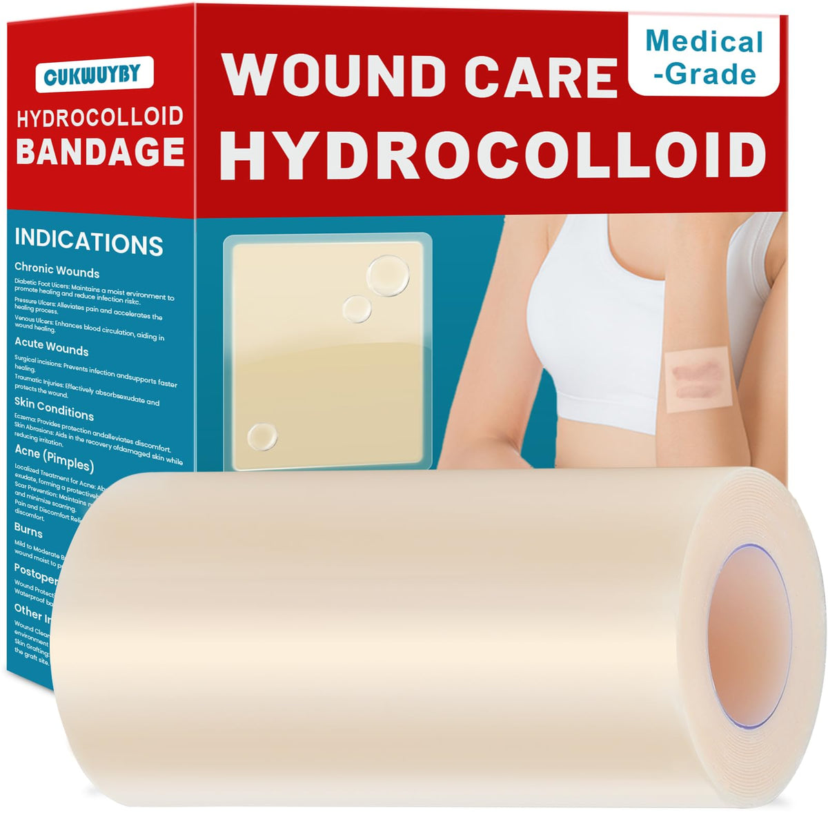 CUKWUYBY hydrocolloid roll front view showing full product and benefits
