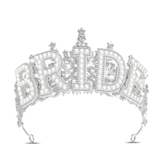 Cunno bride crown front view shows sparkling rhinestones and elegant silhouette