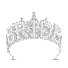 Cunno bride crown front view shows sparkling rhinestones and elegant silhouette