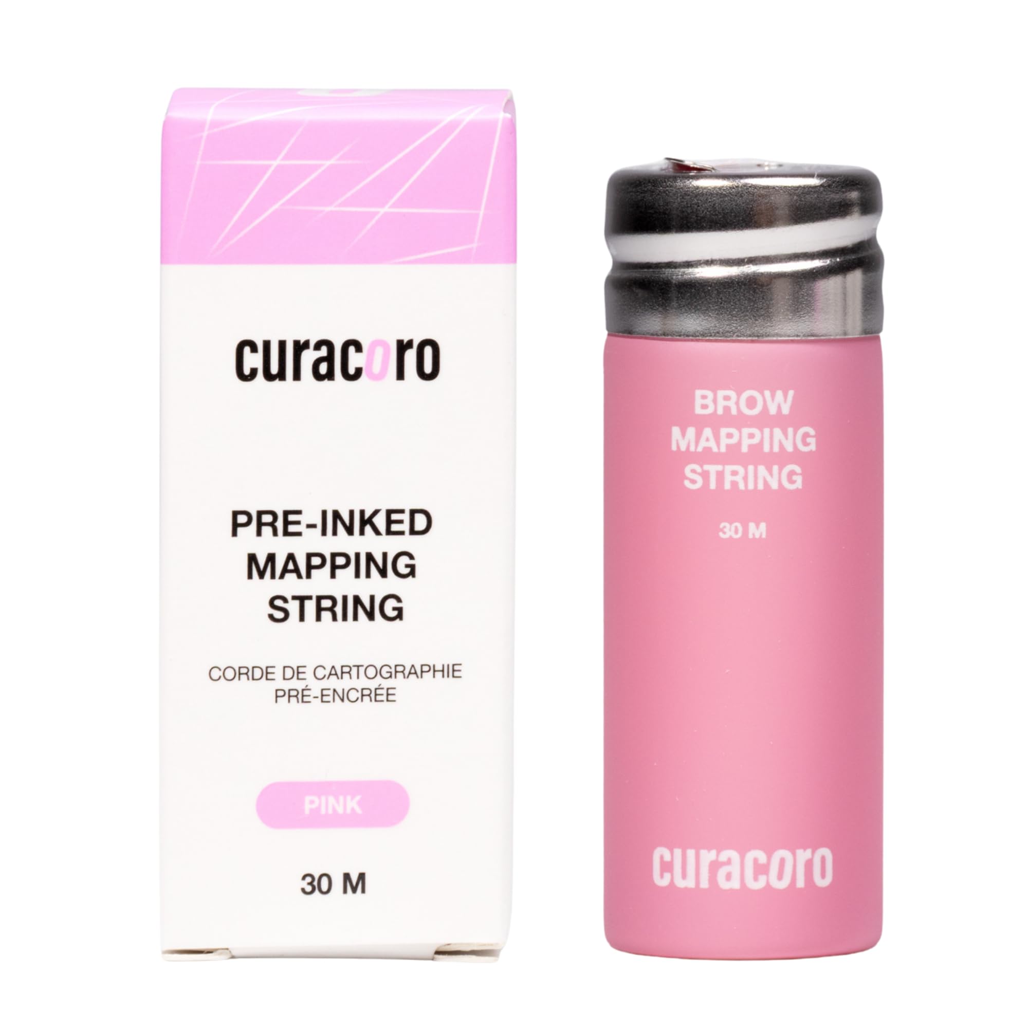 CURACORO spool front view showing clear branding and 30m length benefit