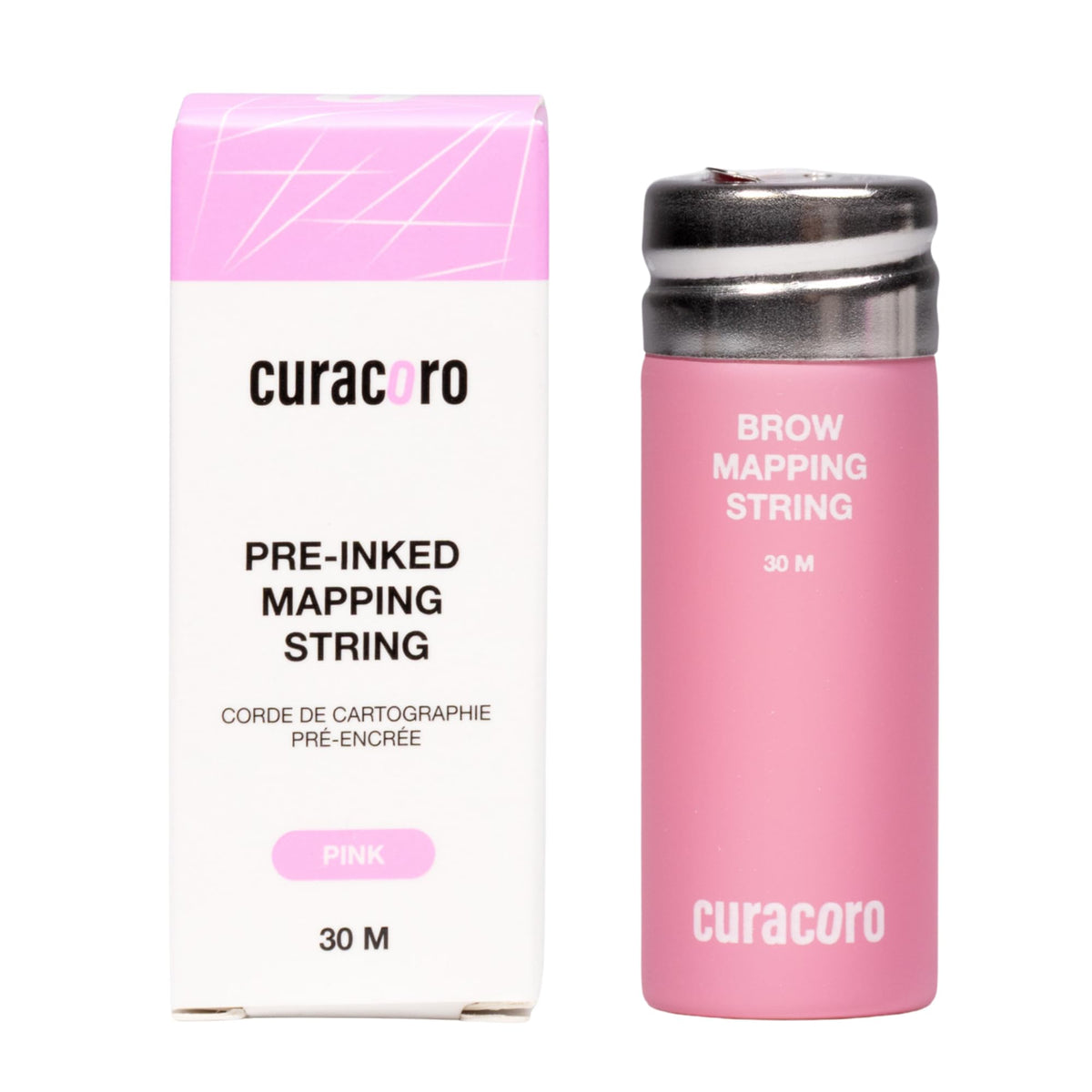 CURACORO spool front view showing clear branding and 30m length benefit