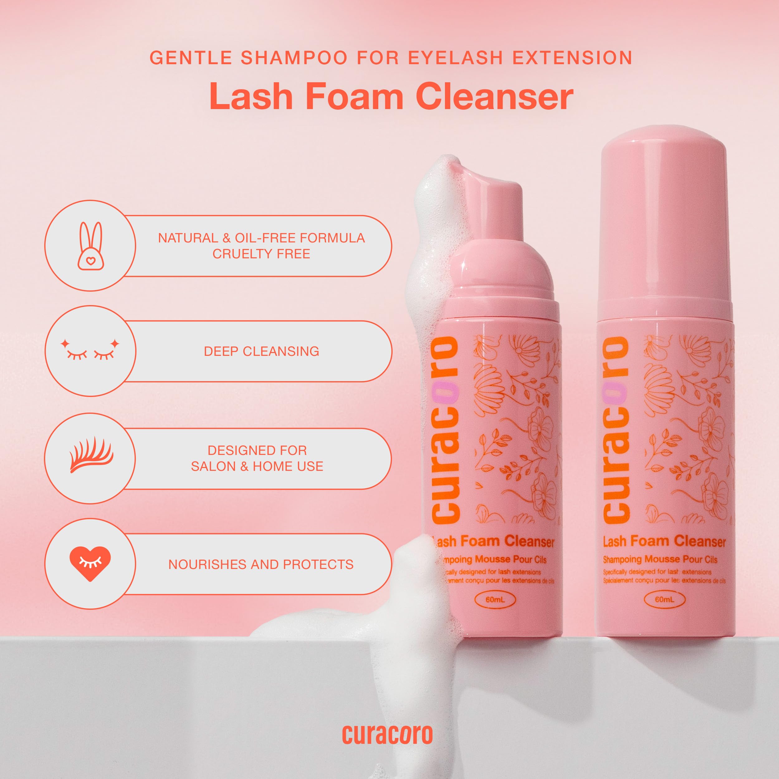 CURACORO foam texture on fingers highlighting gentle conditioning benefit