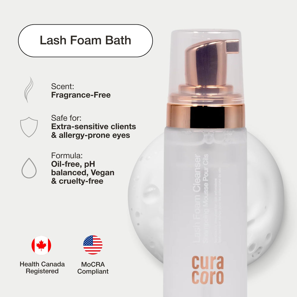 CURACORO foam texture on hand illustrating gentle lather that removes makeup without drying