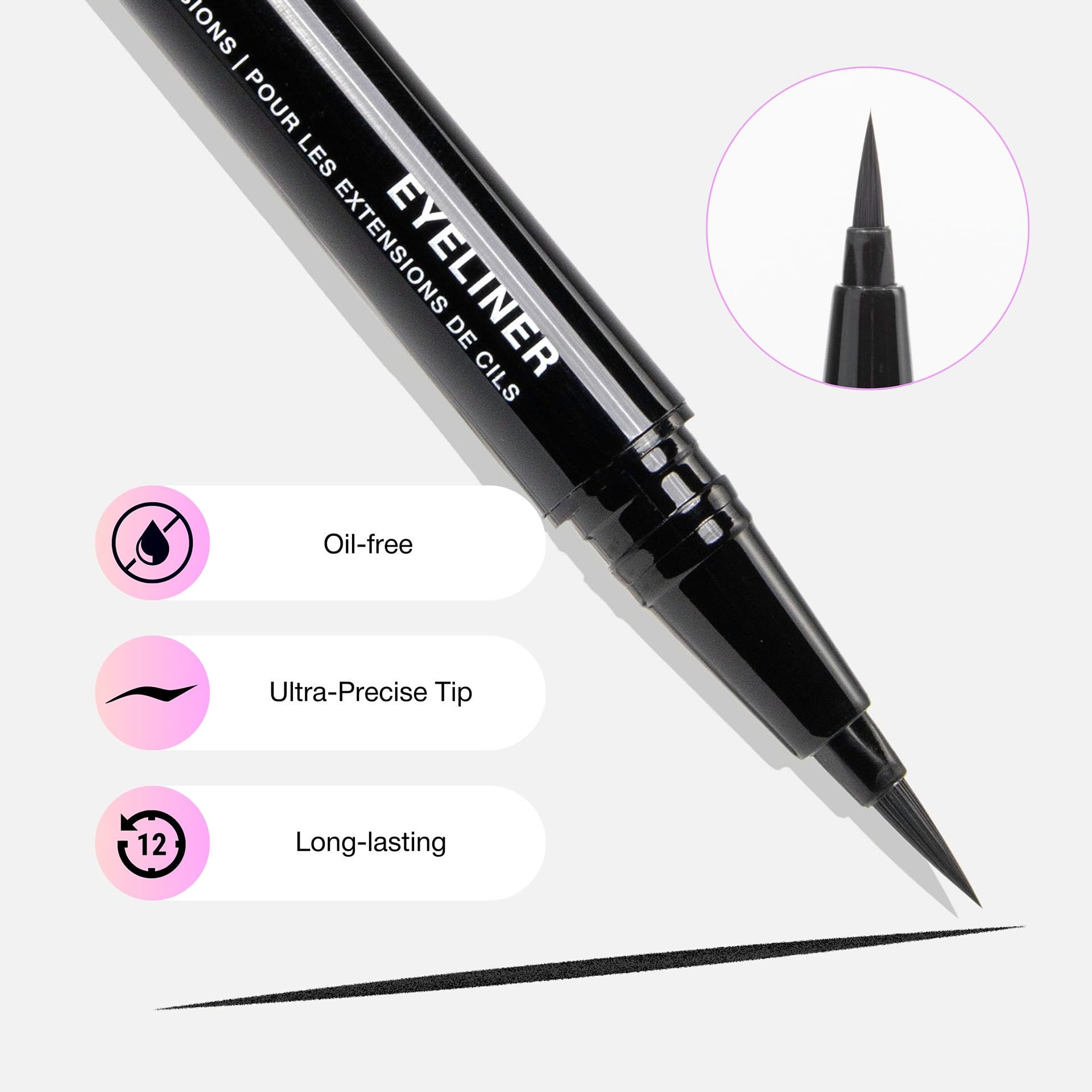 CURACORO black ink swatches showing smooth, intense payoff for bold looks