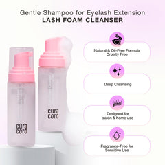 CURACORO used on model with lash extensions demonstrating safe, non-damaging cleaning benefit