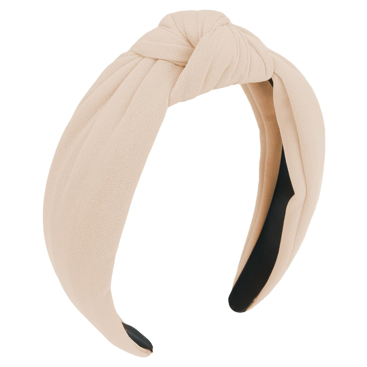 CURASA beige headband front view showing neutral tone and shape, comfortable styling benefit