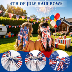 CURASA bow worn on a ponytail adding instant patriotic flair and volume
