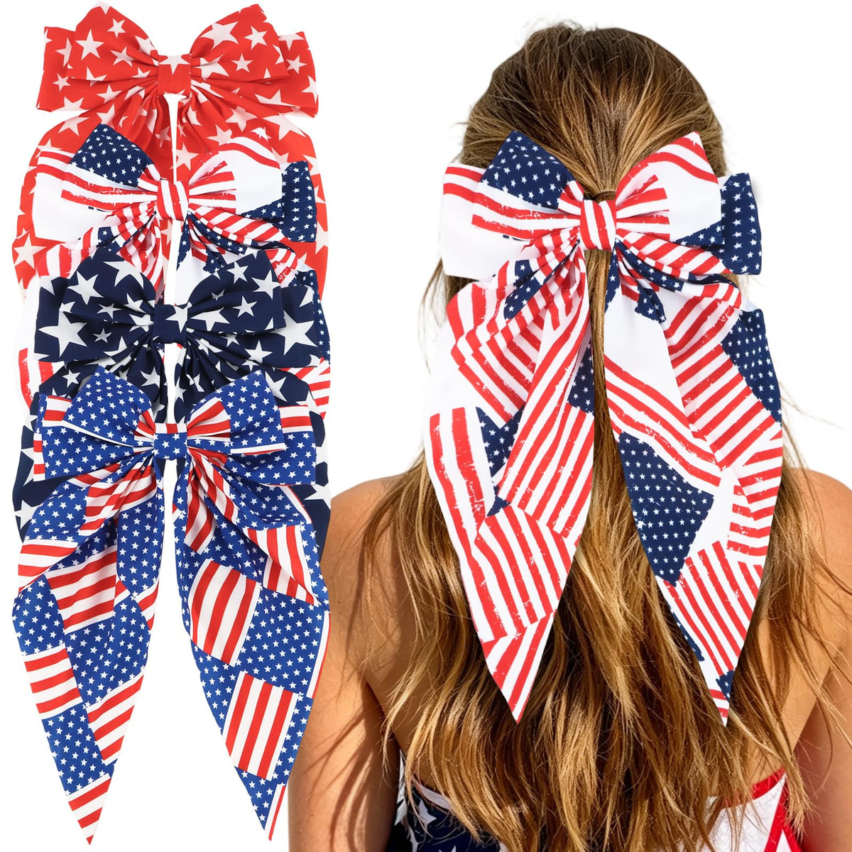 CURASA front view of four red white and blue bows showing festive design and color