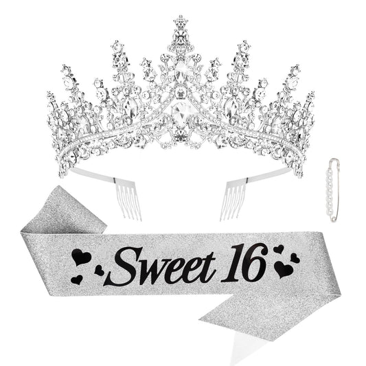 CURASA front view of sash and tiara set showing complete matching look and sparkle