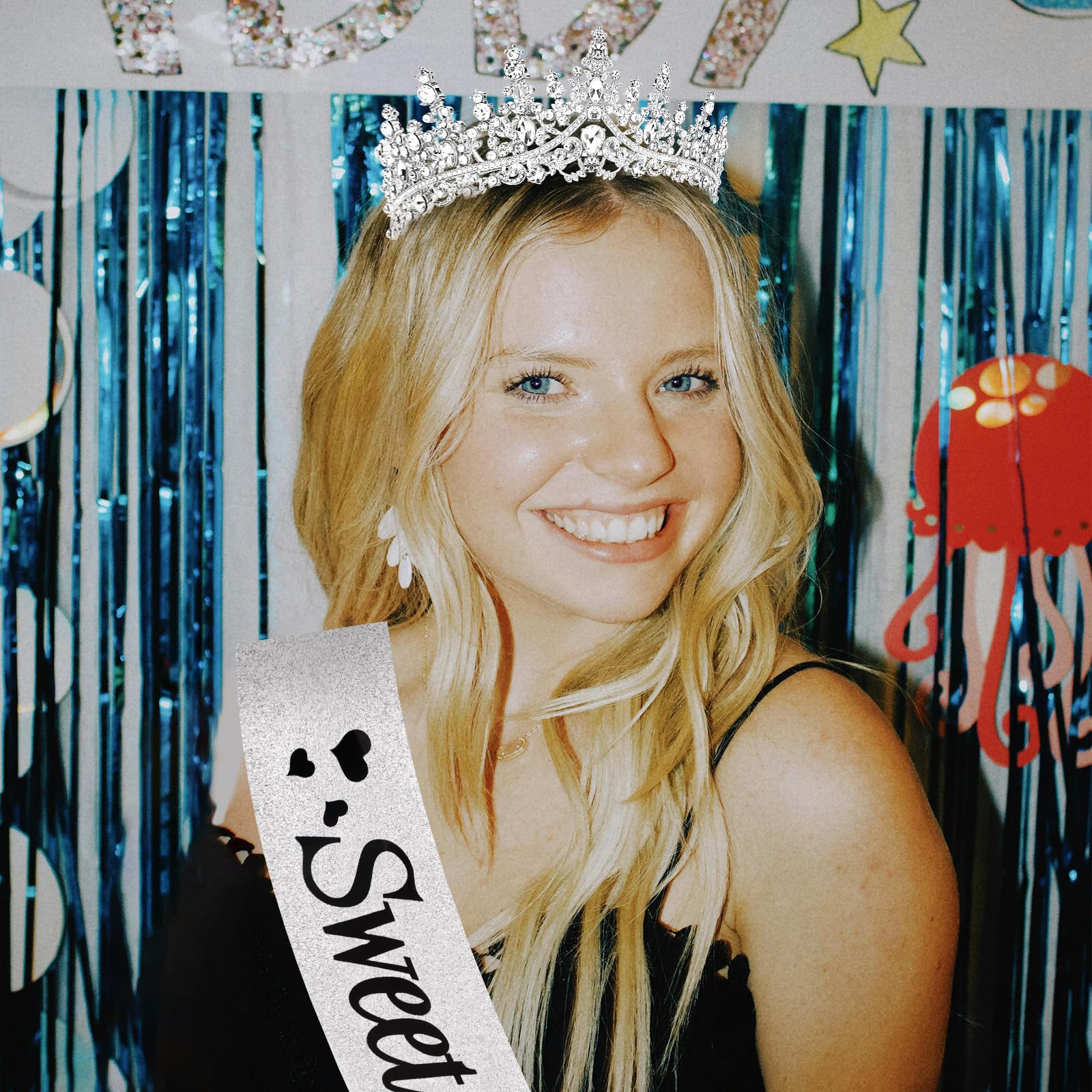 CURASA close-up of tiara rhinestones highlighting sparkle and photo-ready detail