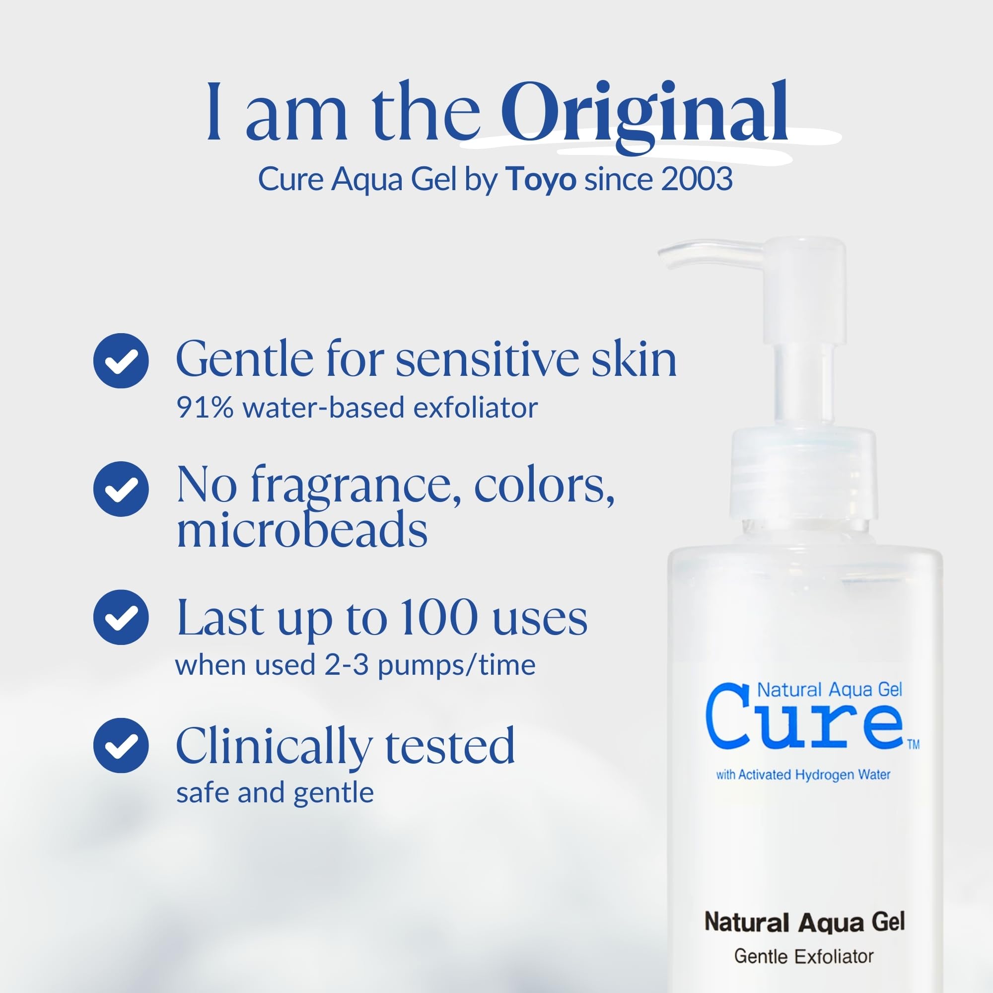 NATURAL AQUA GEL CURE tube on bathroom shelf in lifestyle scene signaling daily skincare routine