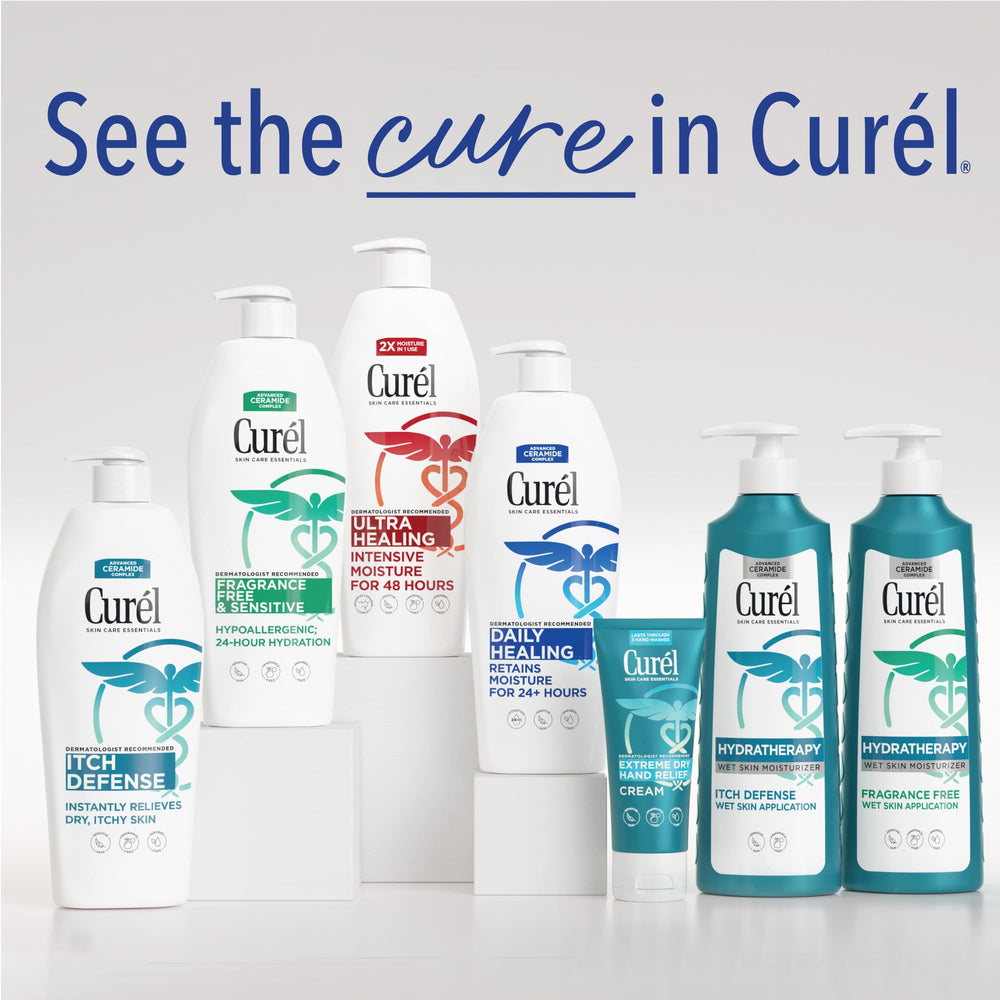 Curel bottle on bathroom shelf showing everyday routine fit