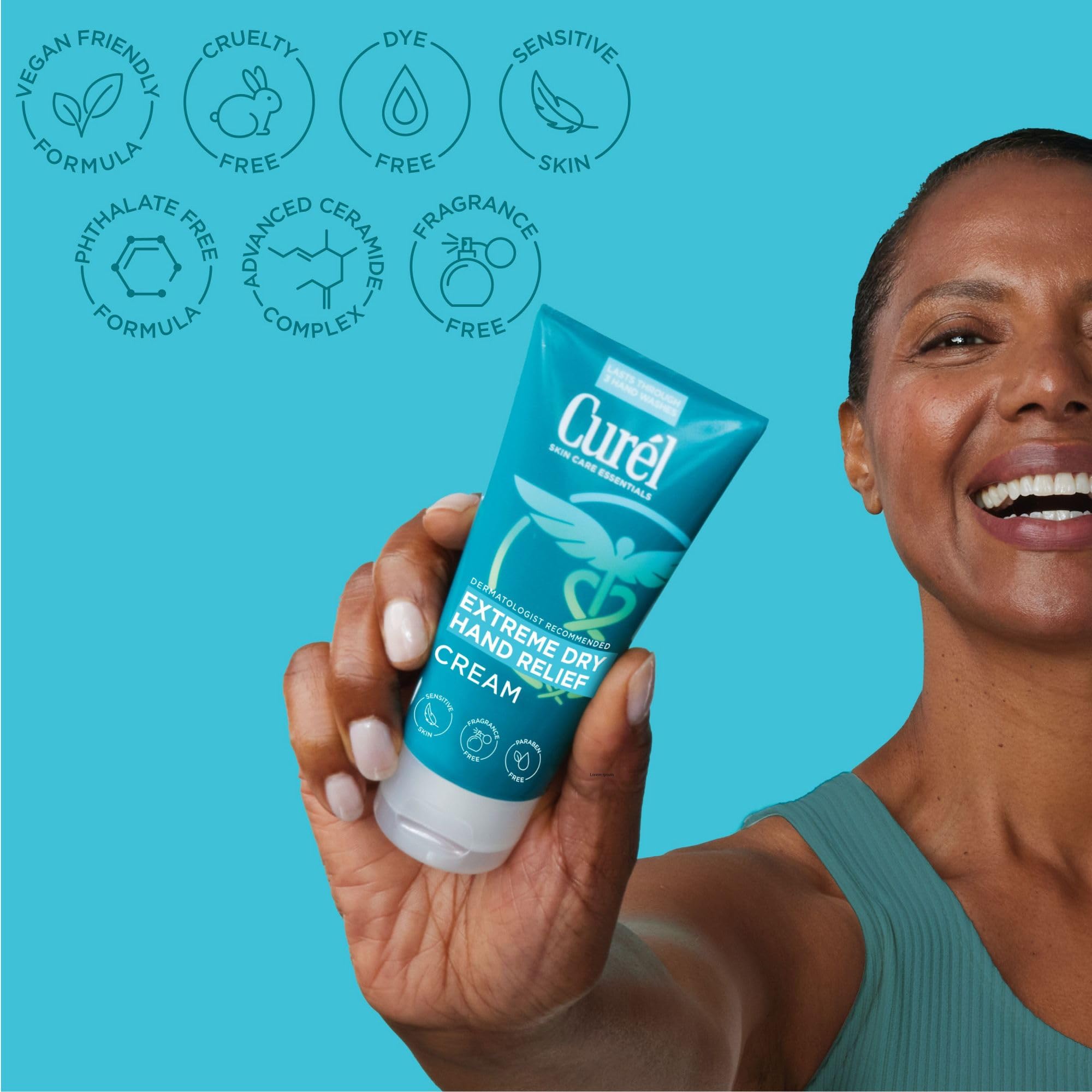 Curel cream being applied to hands demonstrating fast absorption and softening benefit