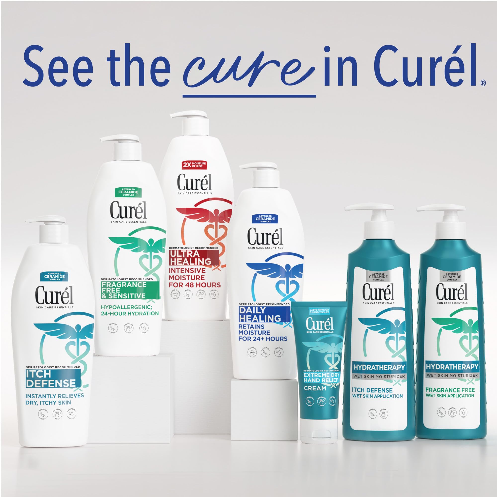 Family applying Curel lotion demonstrating gentle everyday use