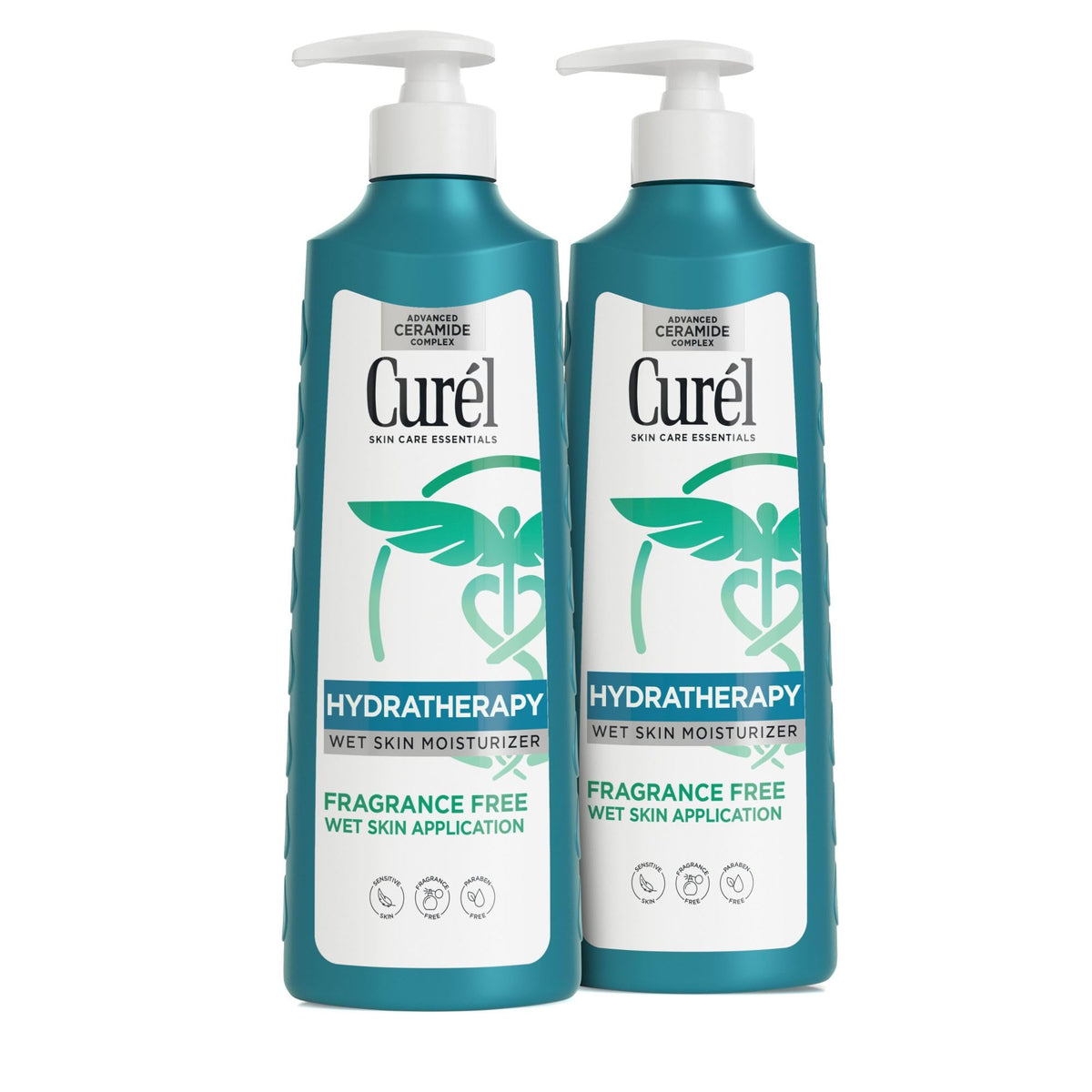 Curel front packaging showing two 12 oz bottles and benefits