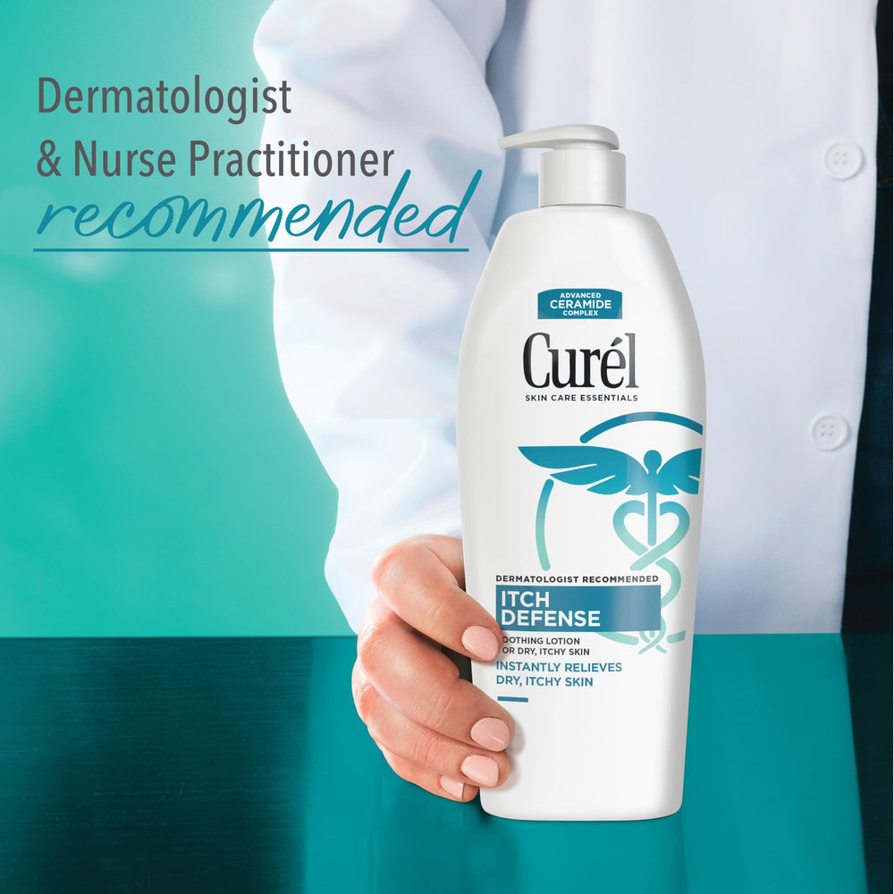 Applying Curel lotion to hand for instant soothing and relief
