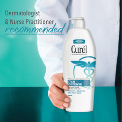 Applying Curel lotion to hand for instant soothing and relief