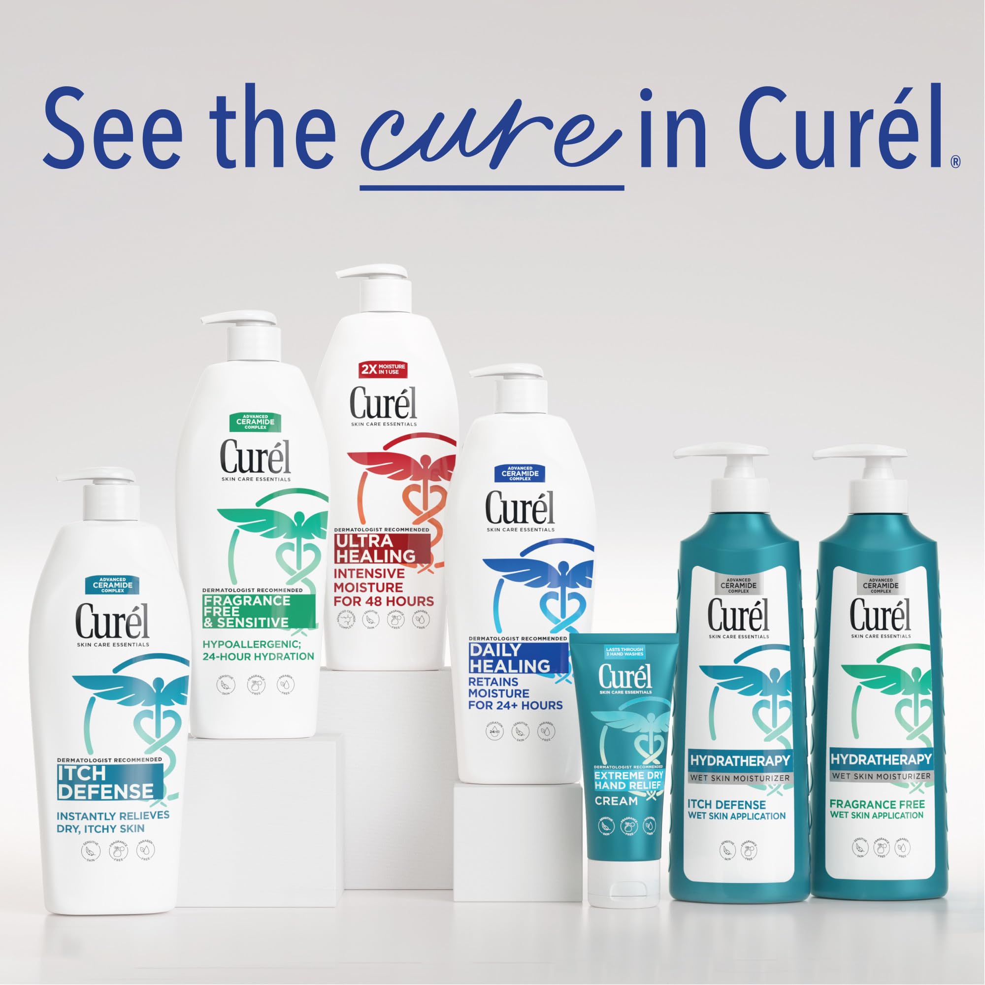 Curel 13 oz bottle next to a ruler showing compact travel-ready size