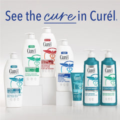 Curel tube beside hand sanitizer showing protection after repeated washing benefit