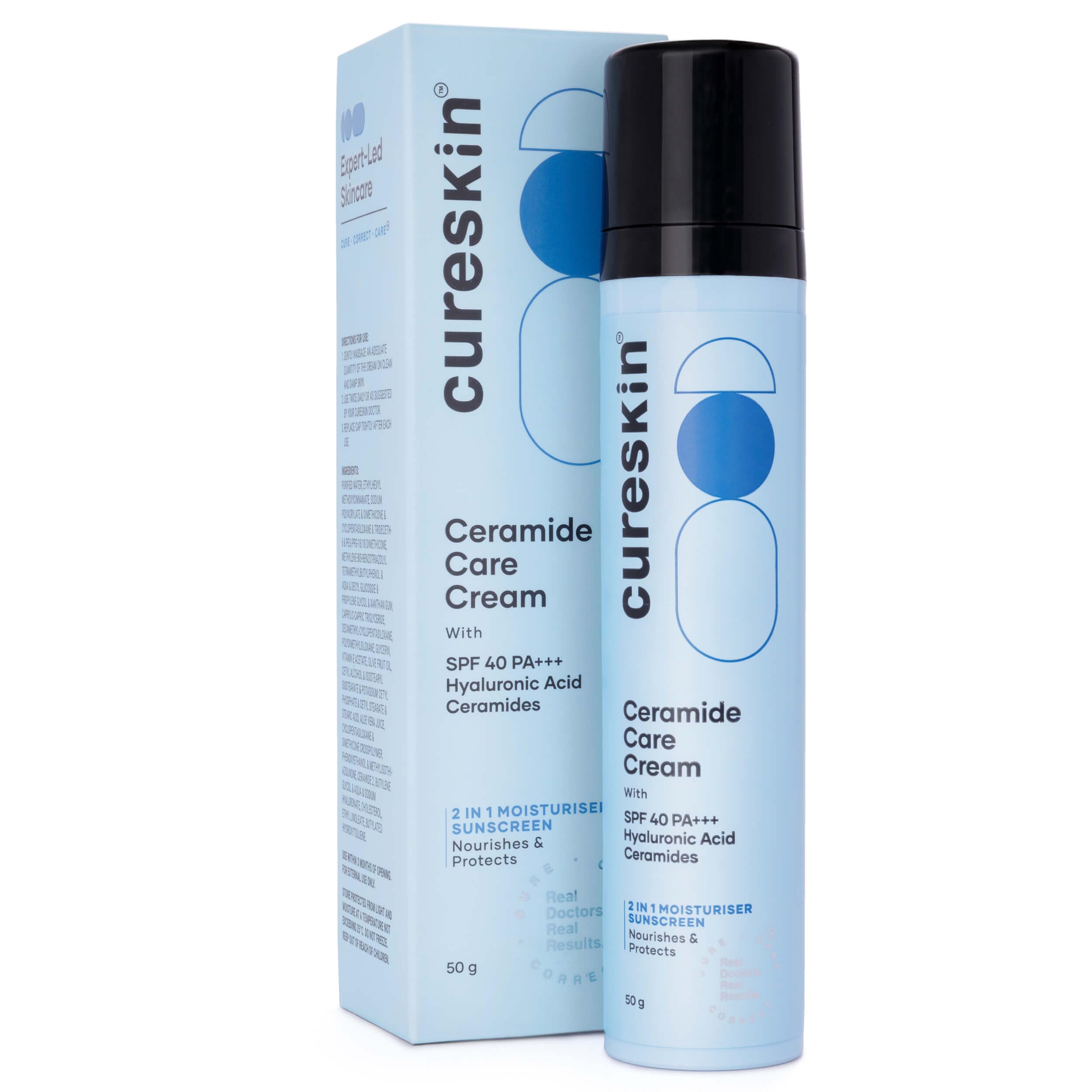 Cureskin front tube showing branding and SPF benefit for daily protection