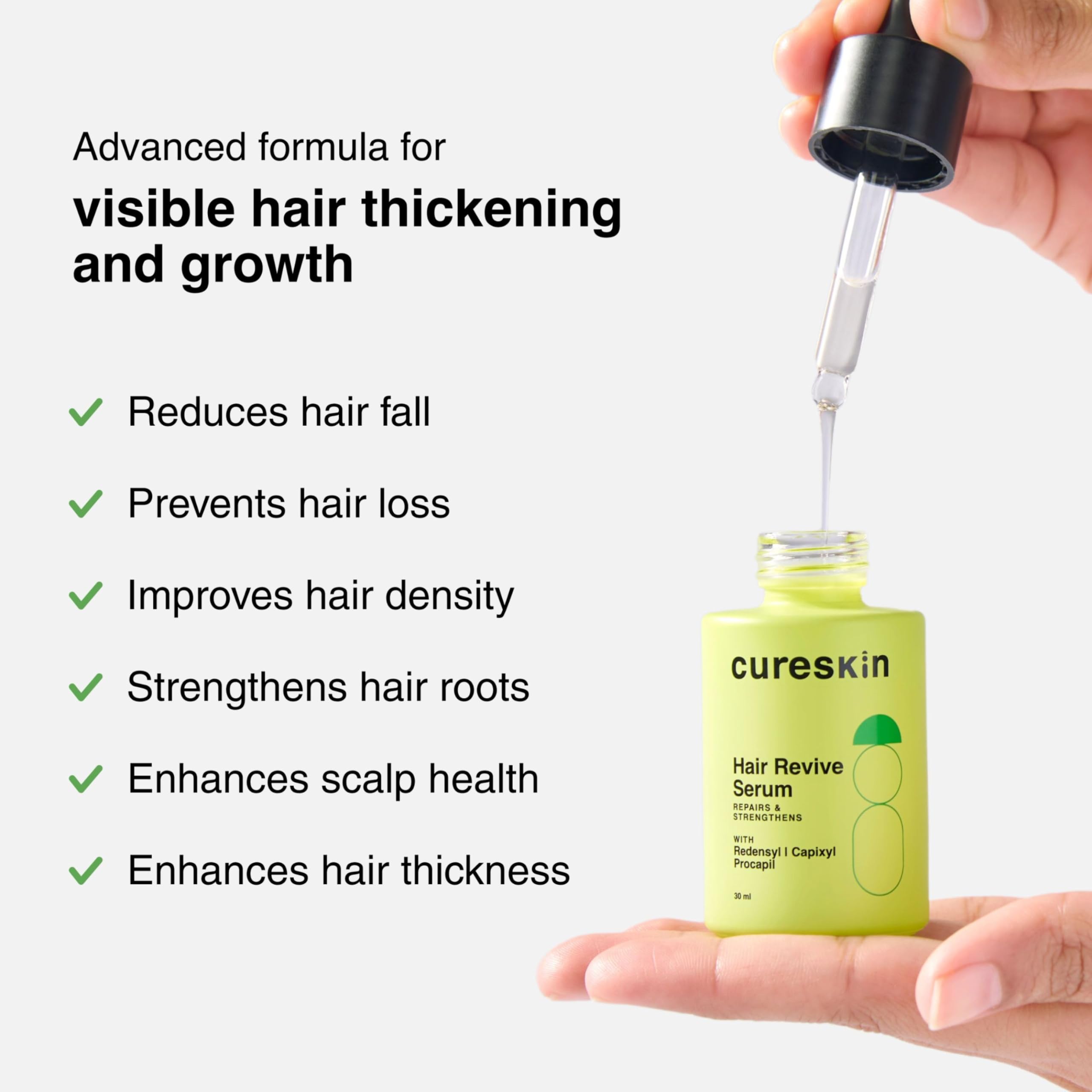 Cureskin dropper dispensing serum illustrating precise application