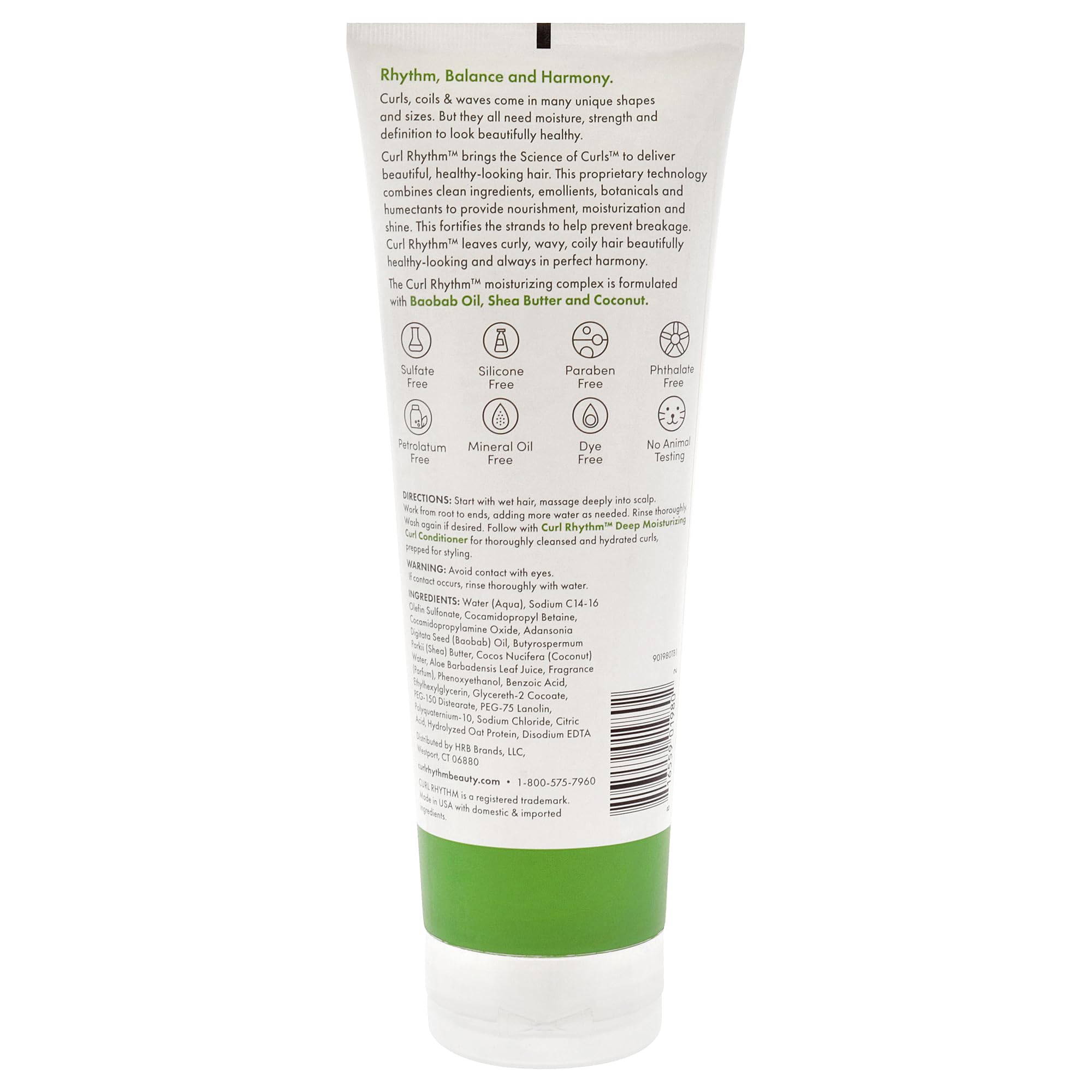 Curl Rhythm pump and label close-up highlighting ingredient benefits and claims