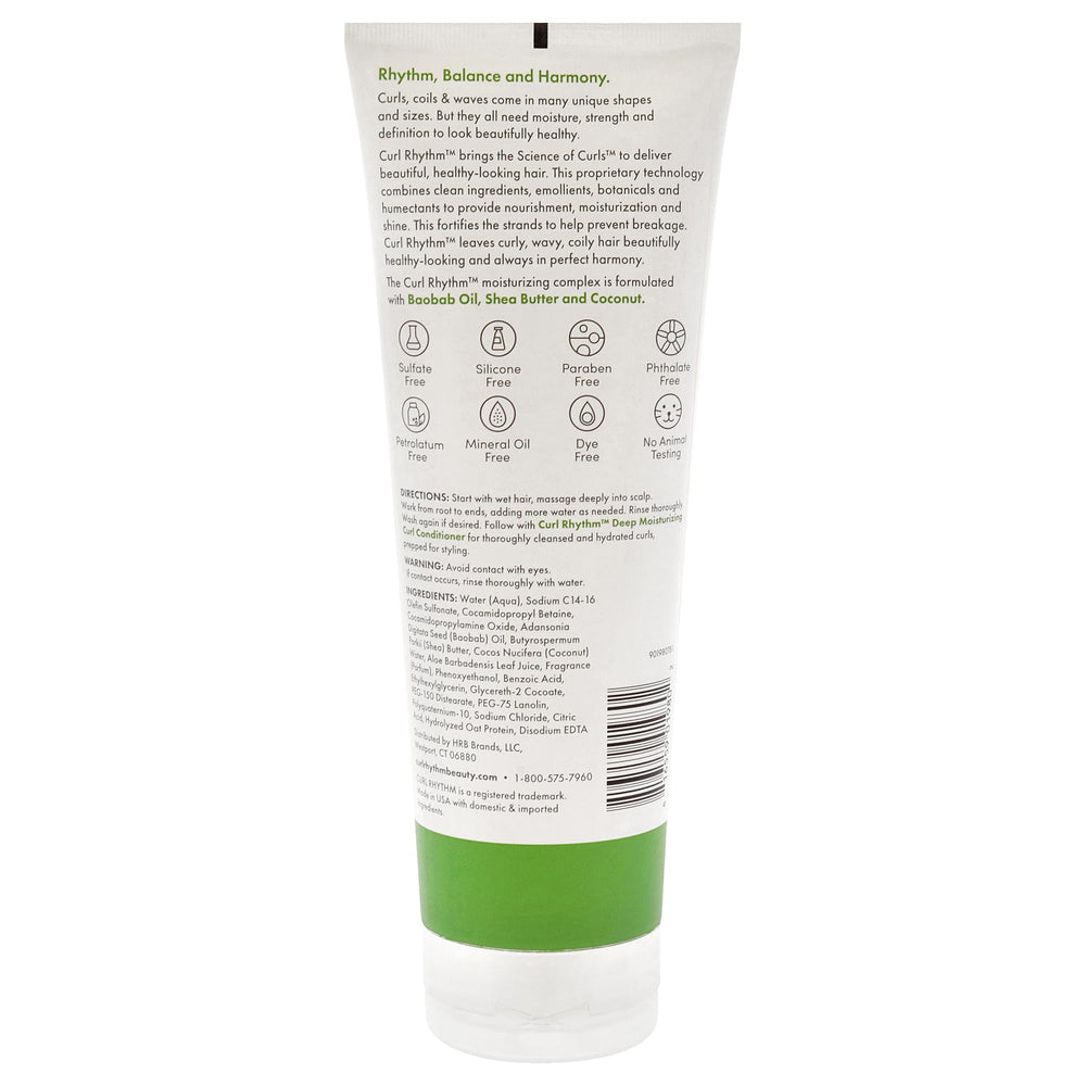 Curl Rhythm pump and label close-up highlighting ingredient benefits and claims