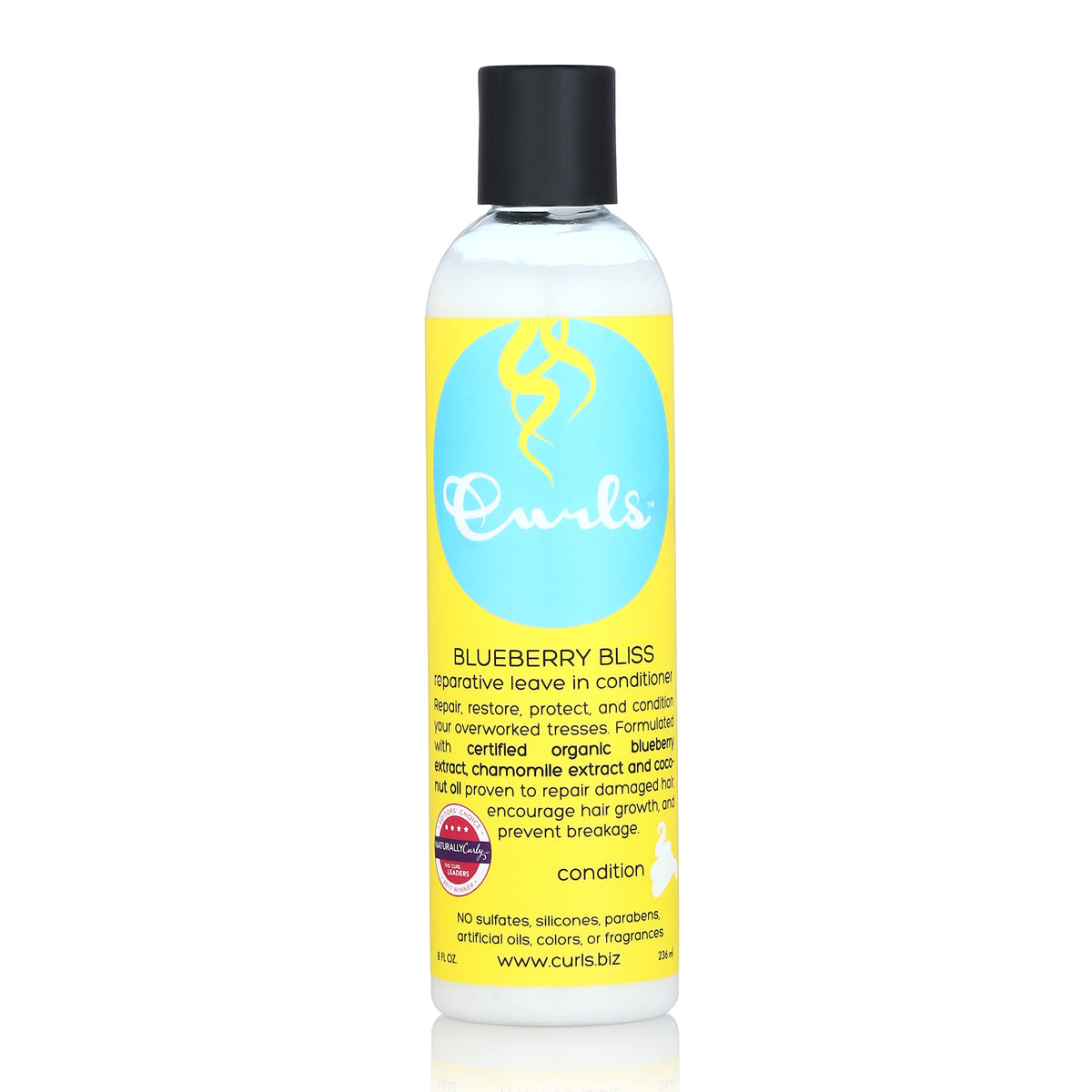 Curls front bottle shot showing label and benefits