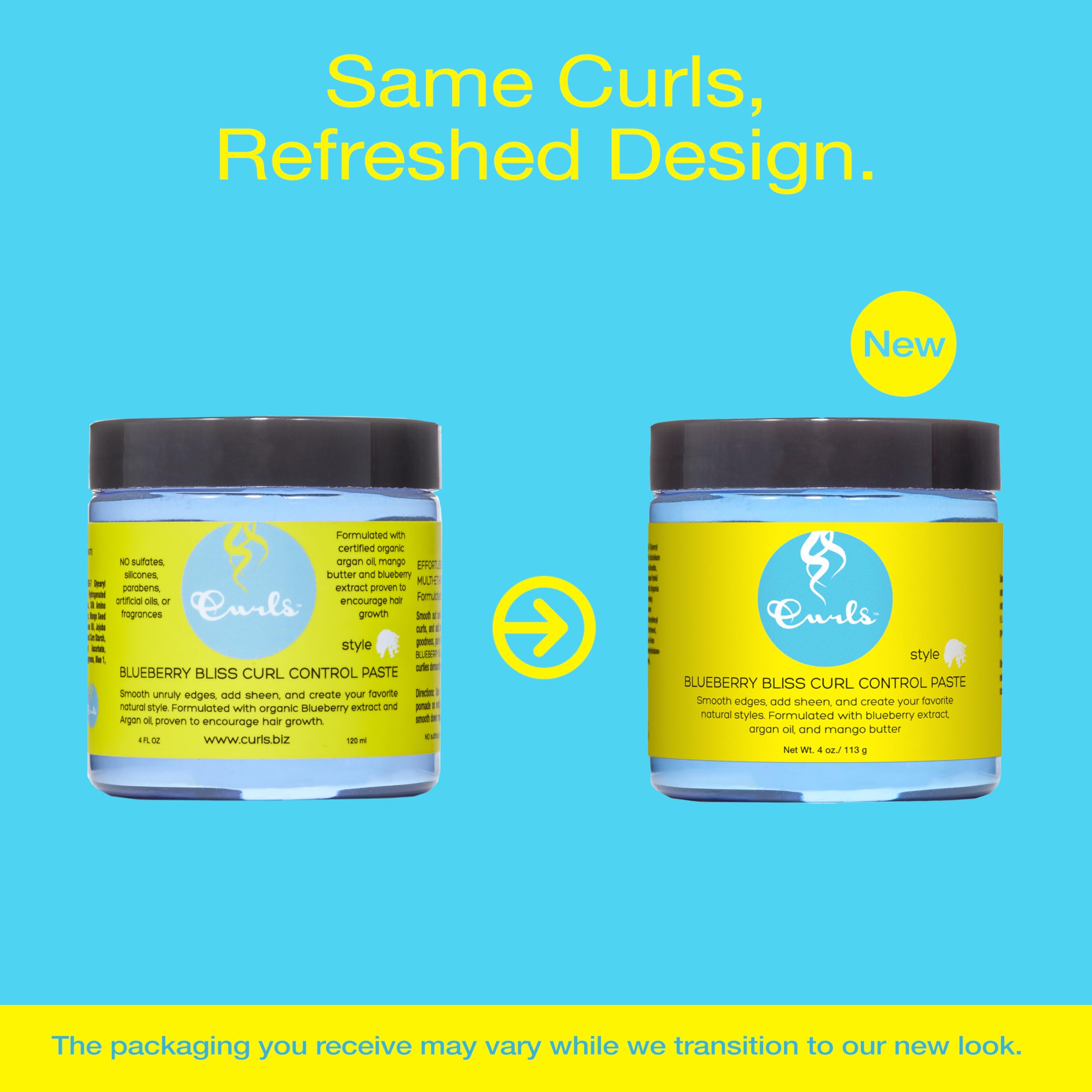 Curls Blueberry Bliss paste texture on fingertip, demonstrates creamy hold and moisturizing feel