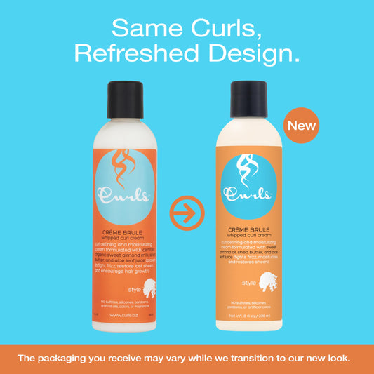Curls crème brule whipped texture closeup demonstrating creamy finish and curl definition