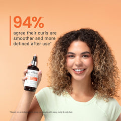 CURLSMITH 2 oz bottle next to everyday items showing compact travel-friendly size
