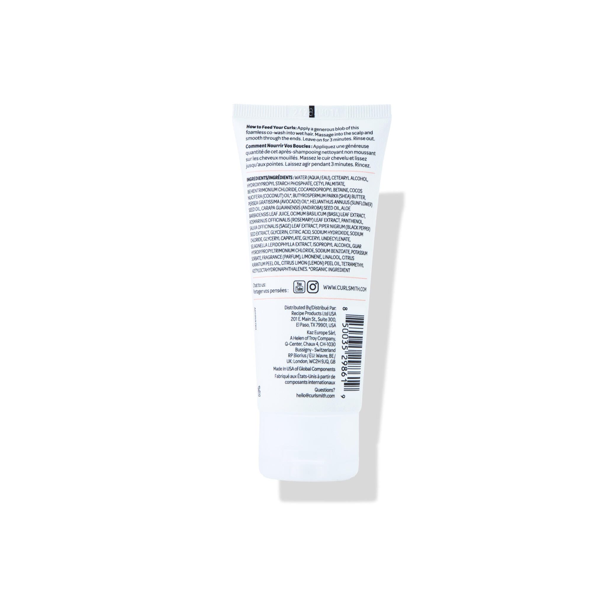 CURLSMITH bottle on bathroom shelf with towel showing shelf-ready presentation