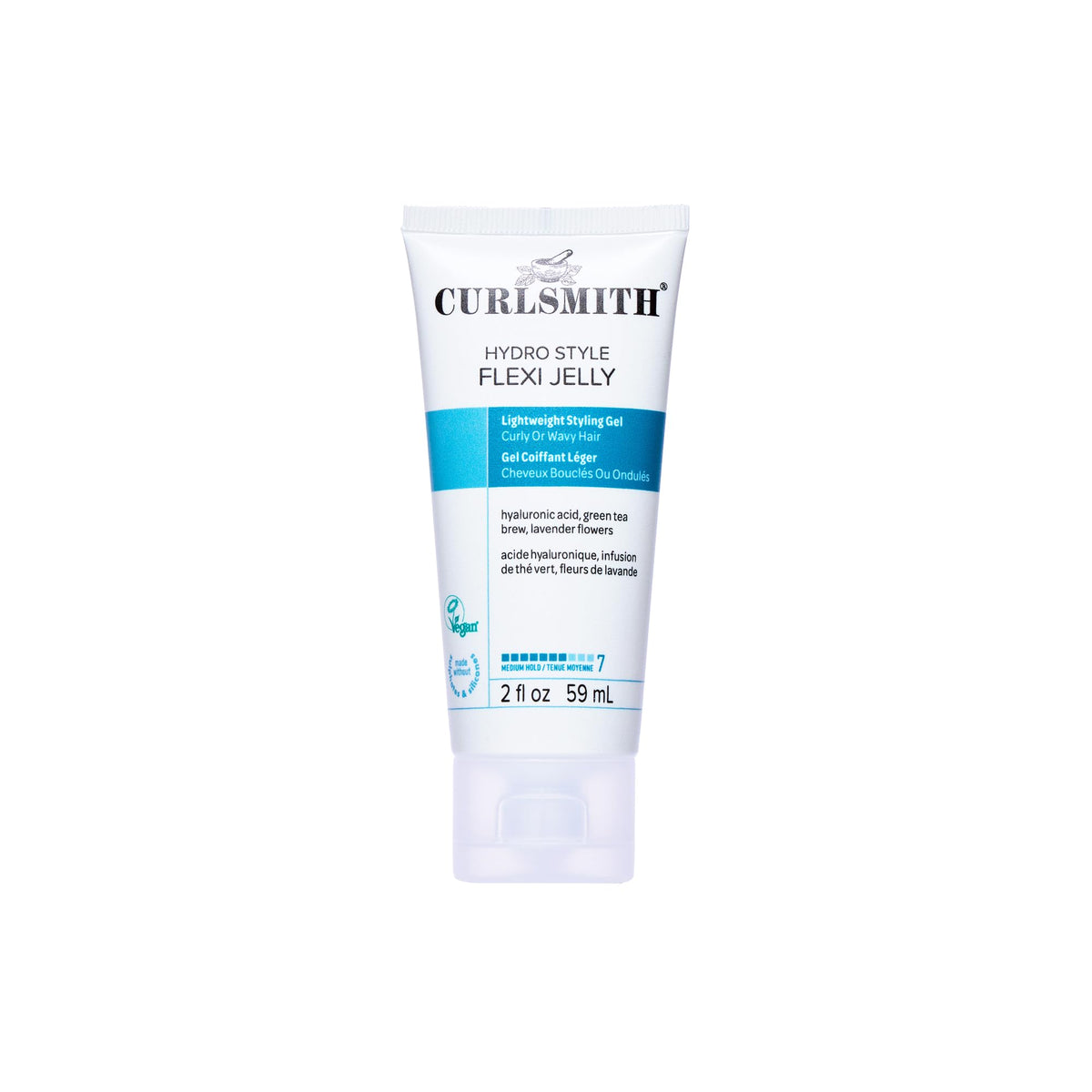 CURLSMITH front packaging showing compact 2 oz tube and branding for travel-friendly styling