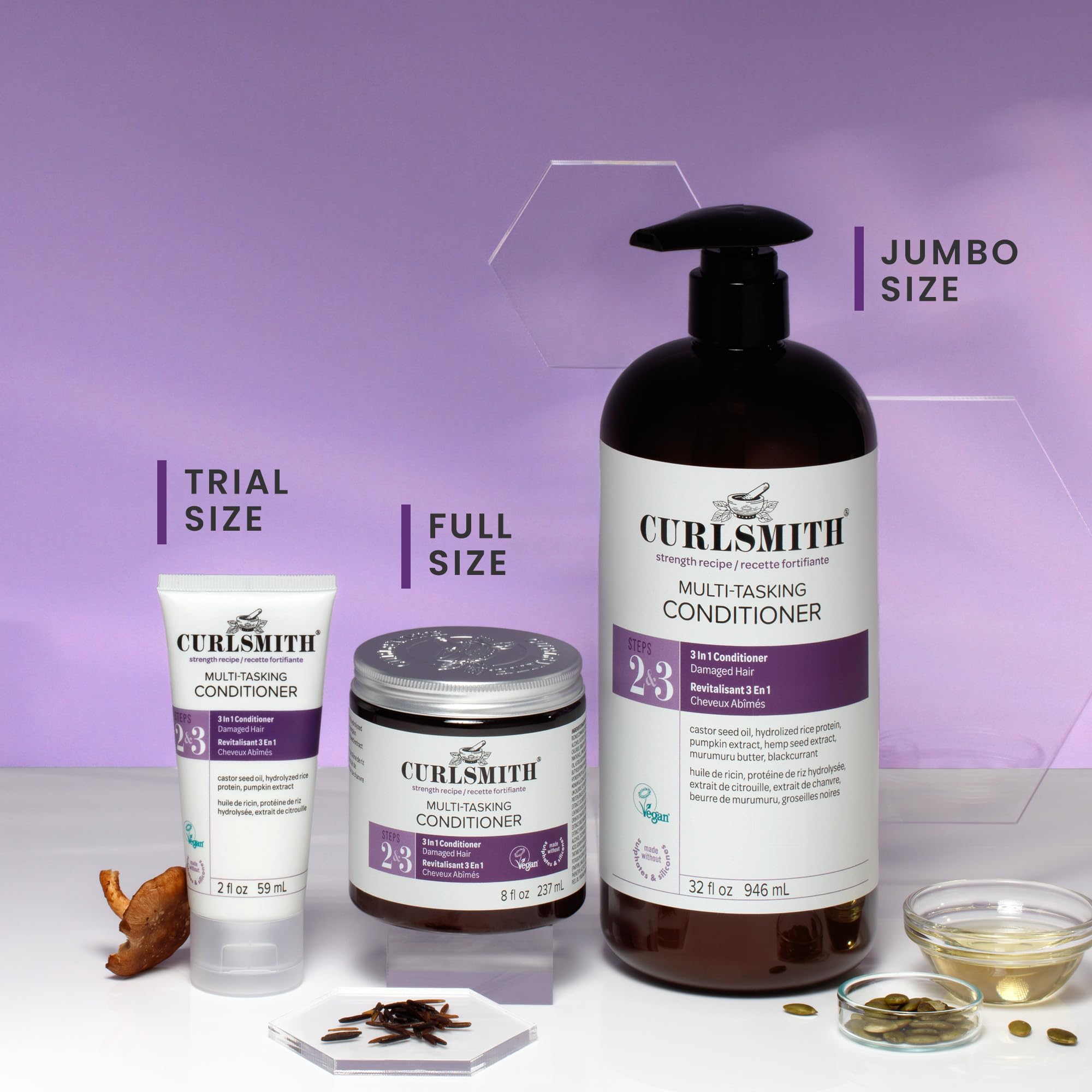 CURLSMITH product label close-up highlighting vegan and cruelty-free ingredients