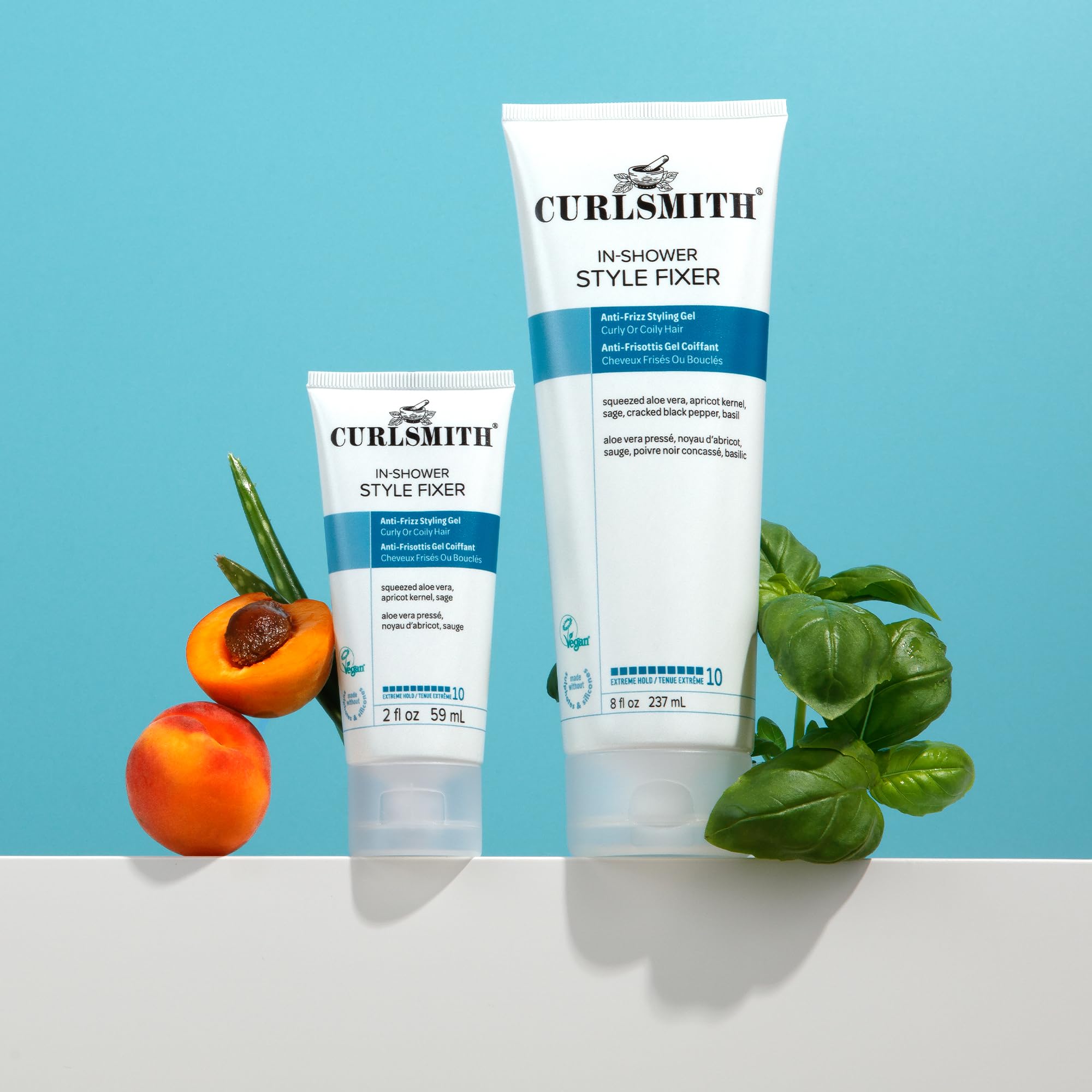 CURLSMITH label with Vegan and Leaping Bunny symbols proving cruelty-free