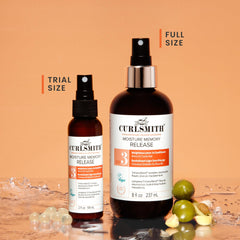 CURLSMITH product flatlay with ingredient visuals showing ceramide complex benefits