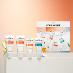 CURLSMITH travel sizes held in hand, compact size and portability benefit