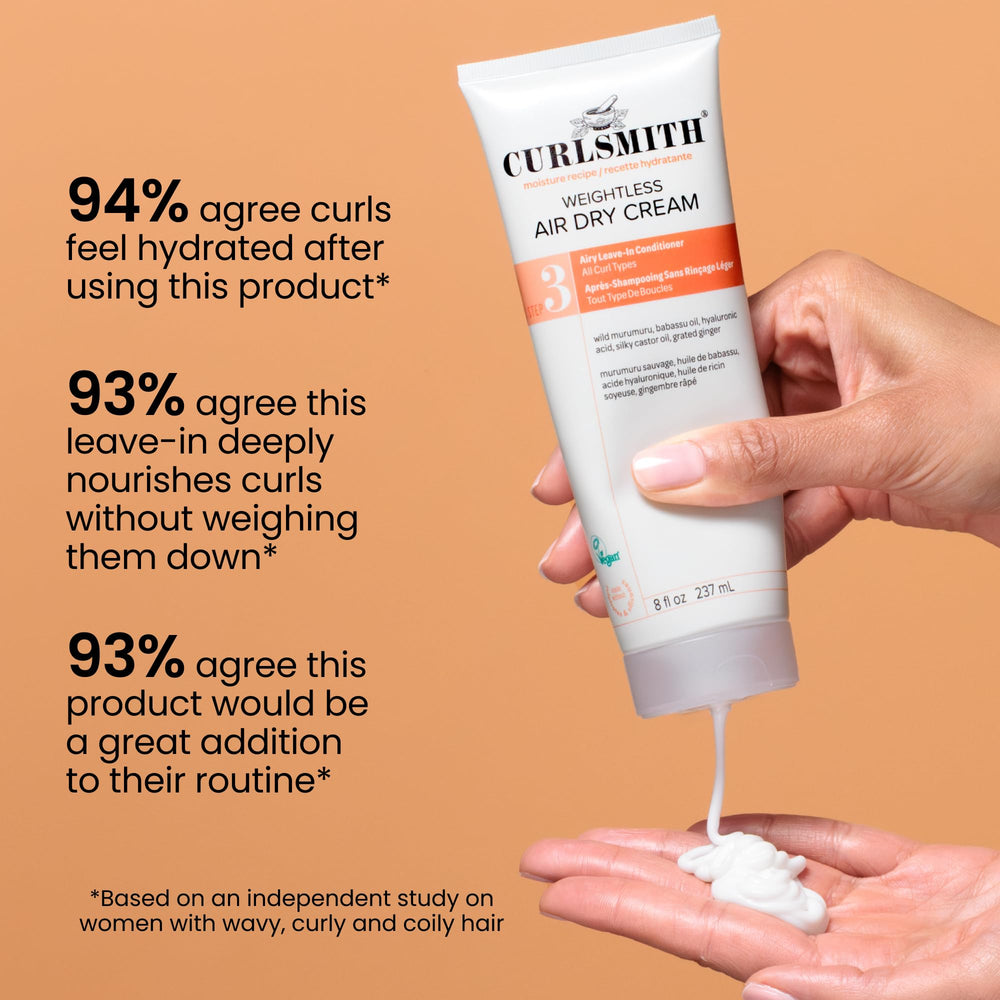 CURLSMITH ingredient label showing hyaluronic acid and murumuru benefits