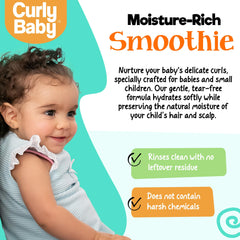 CurlyBaby label and ingredient list close-up highlighting gentle, hypoallergenic formula