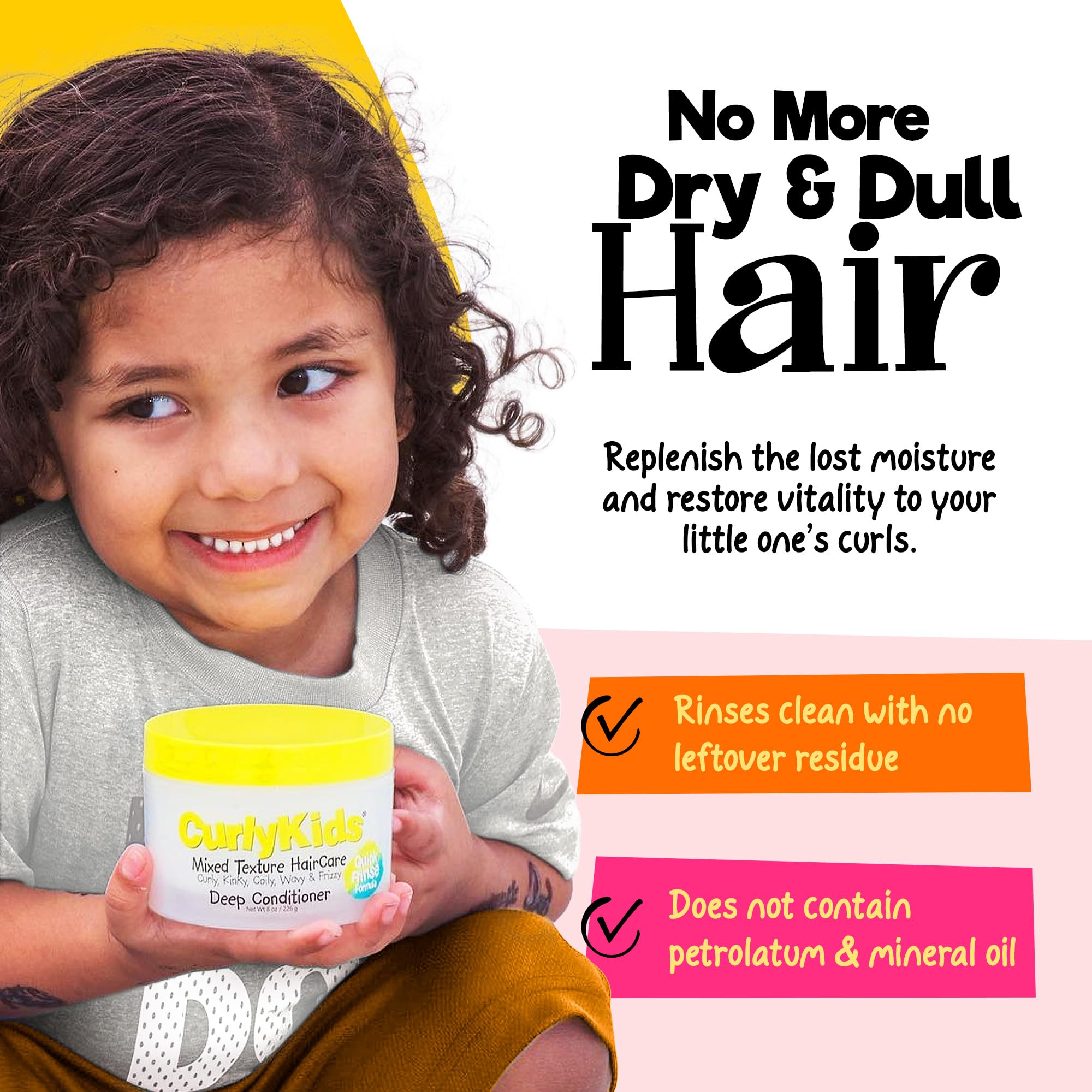 CurlyKids conditioner applied on curly hair to ease combing and frizz